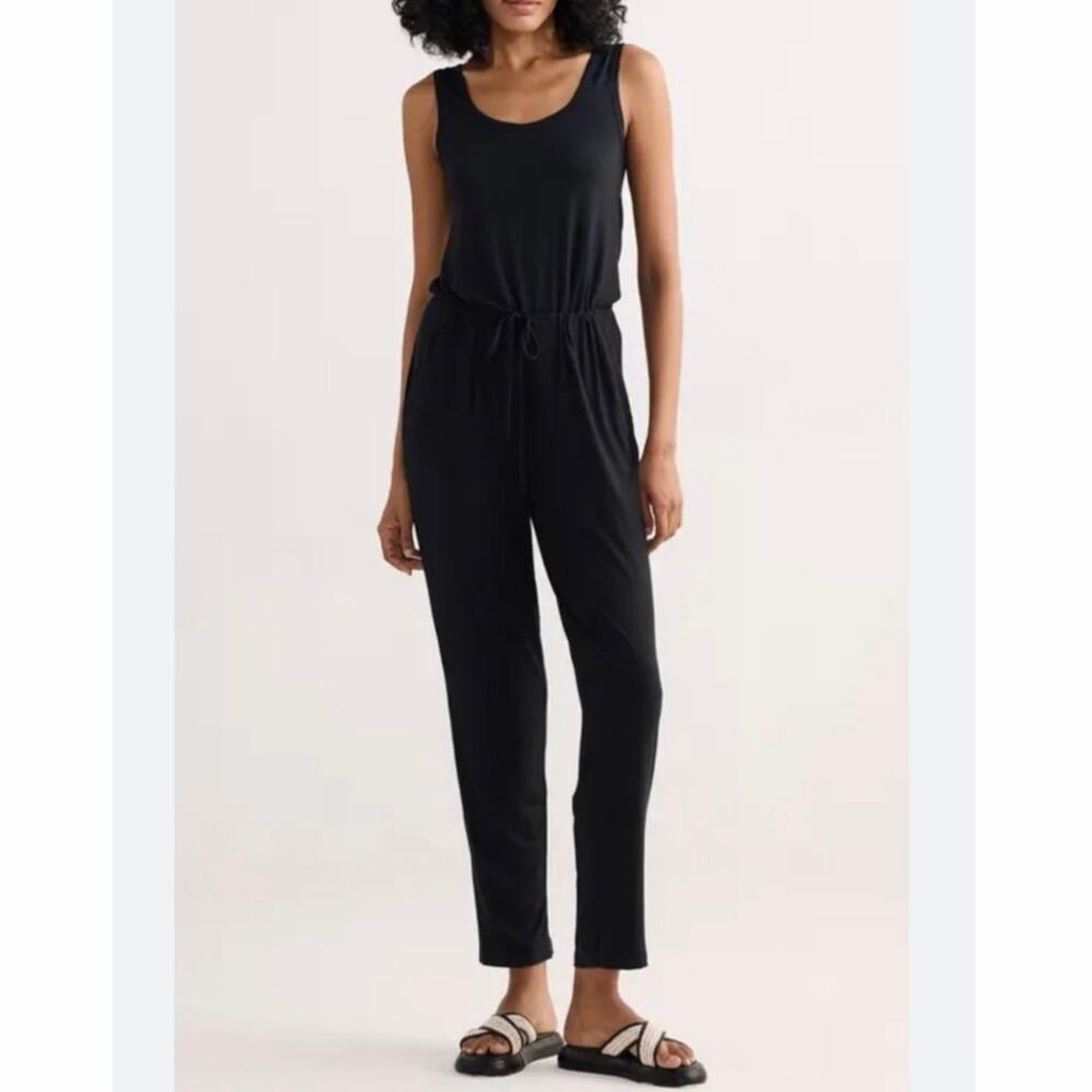 Madewell Relaxed Drawstring Tank Jumpsuit Black Cotton Blend XS